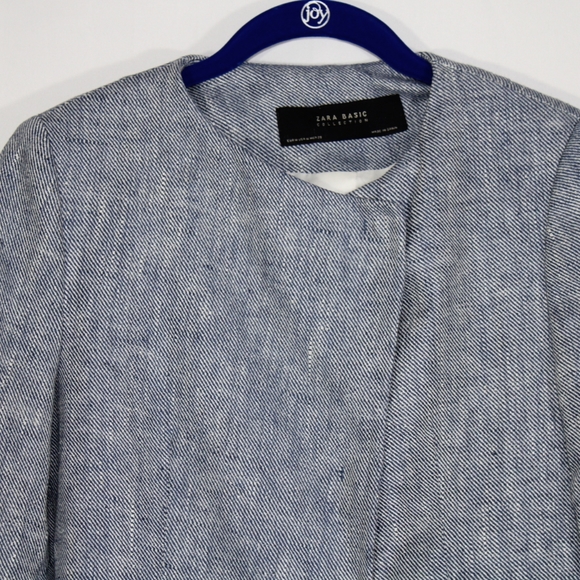 Zara Basics Collection Crossover Blue Textured Tweed Linen Jacket Blazer Medium - Picture 4 of 11